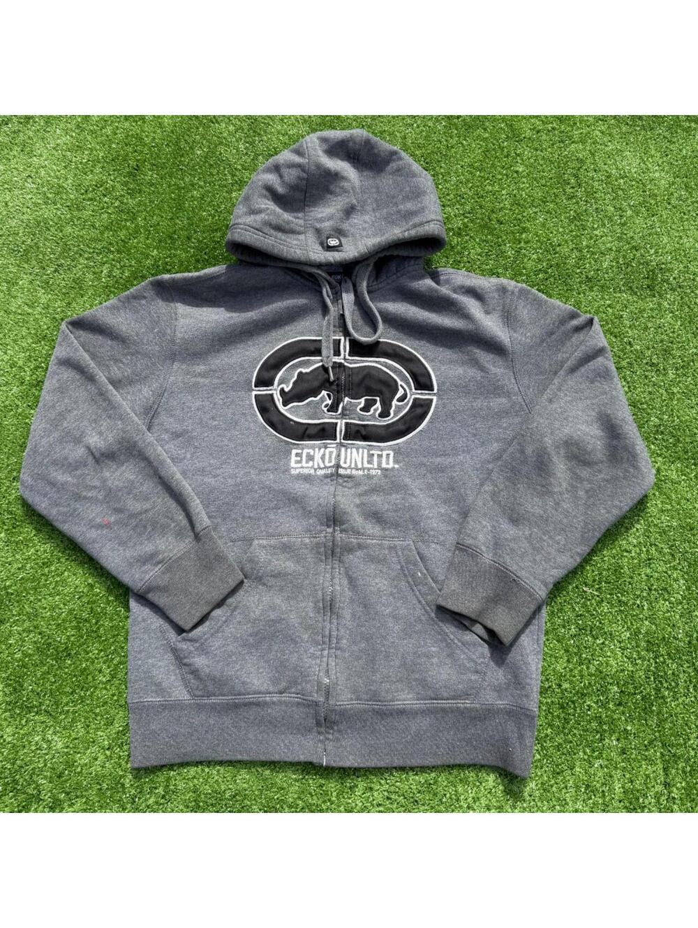 Vintage ECKO UNLTD Grey Zip Up Hoodie Size M Y2K Streetwear
